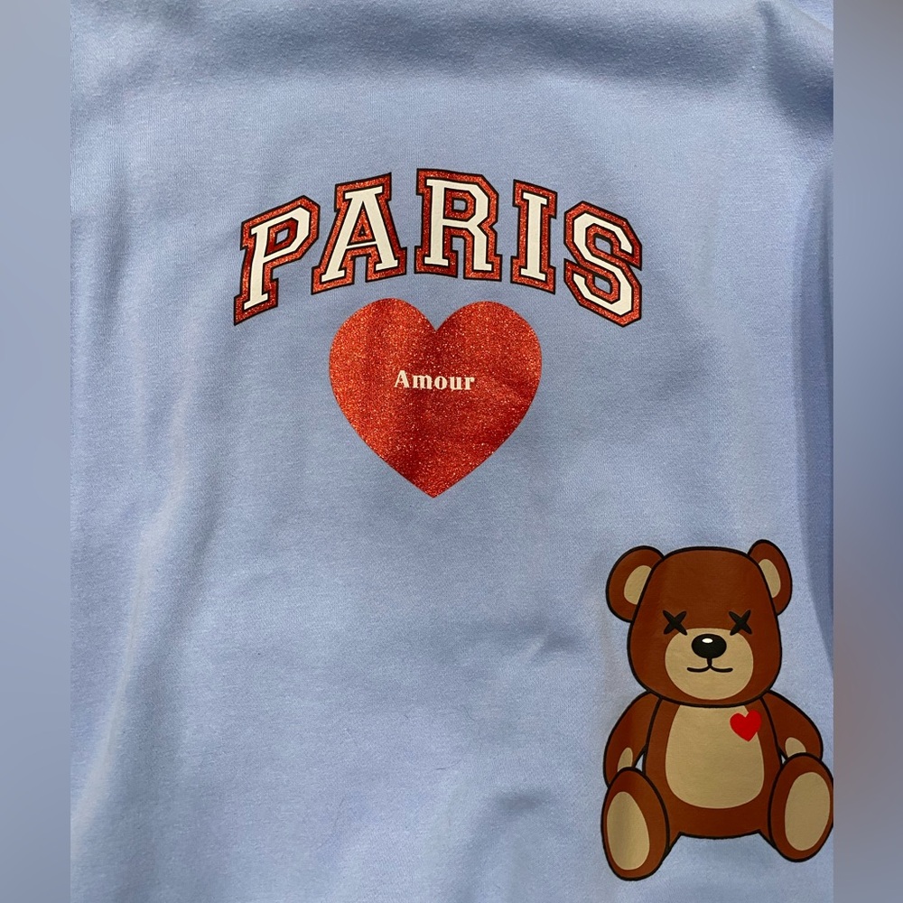 Sparkly glitter tattoo graphics hoodie Size: Large Color: Baby Blue  EUC - Picture 8 of 11